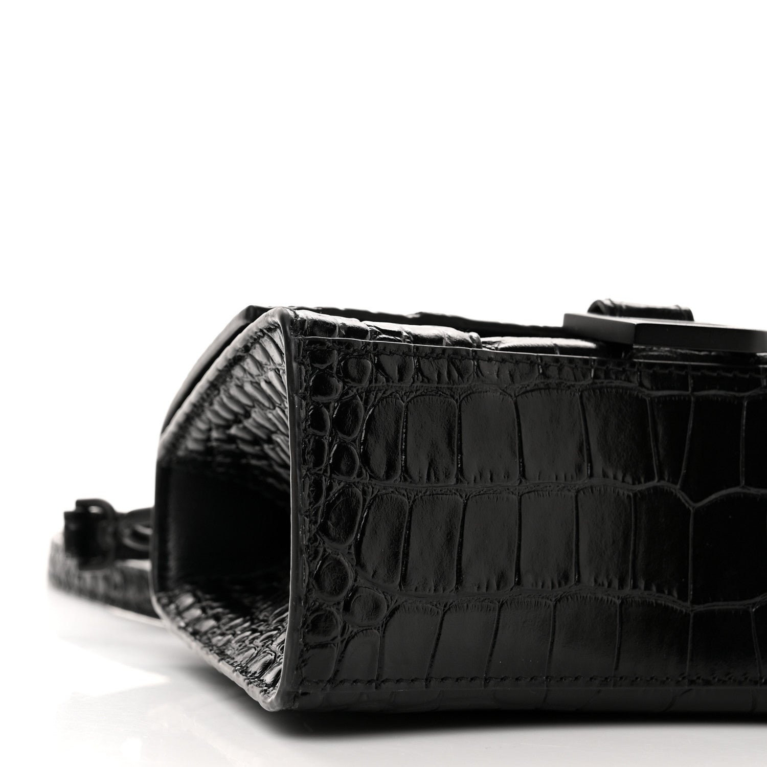 Balenciaga Calfskin Graffiti Logo Monochrome Crocodile Embossed Hourglass Top Handle Bag XS Black 8 of 14