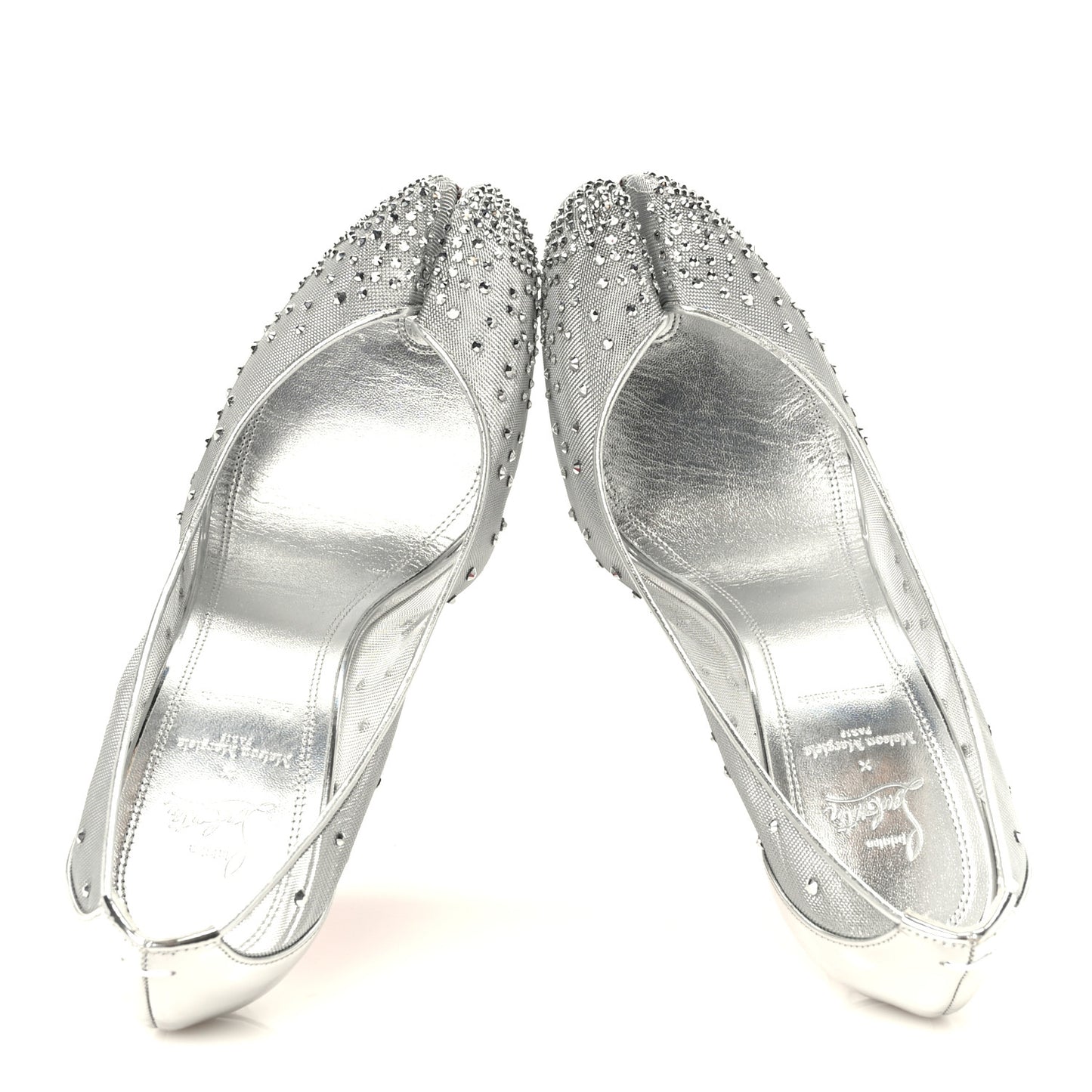 X MAISON MARGIELA Rete Glitter Specchio Bridiela Una Strass Tabi Pumps 39.5 Silver
