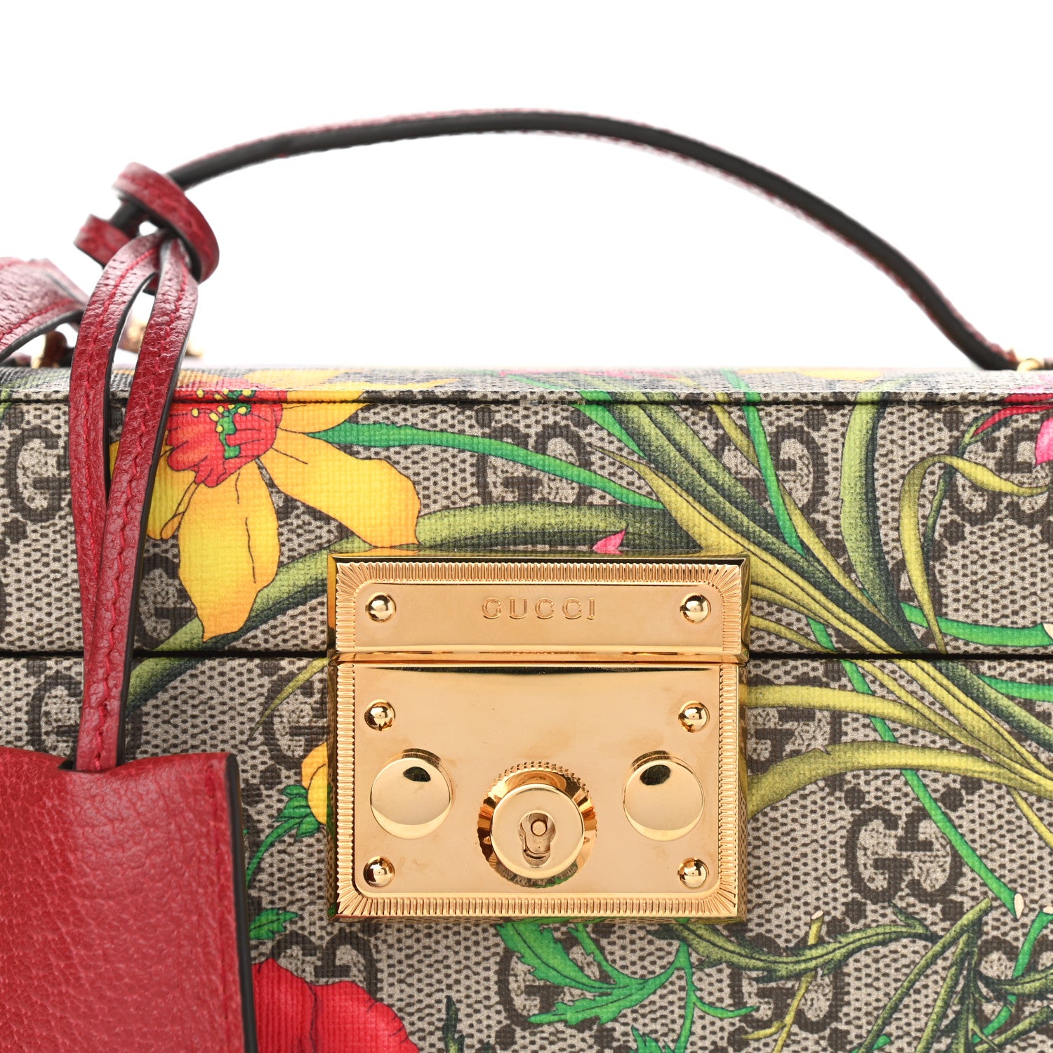 Gucci GG Supreme Monogram Flora Padlock Jewelry Case Red 9 of 12