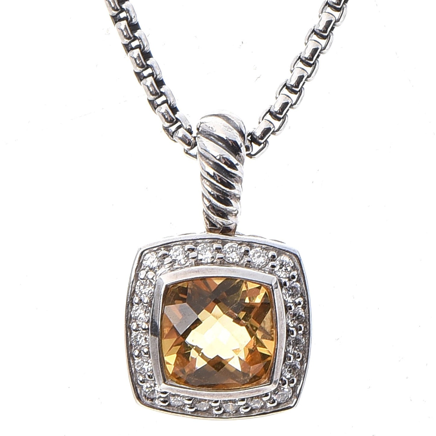Sterling Silver Diamond Citrine 7mm Petite Albion Pendant Necklace
