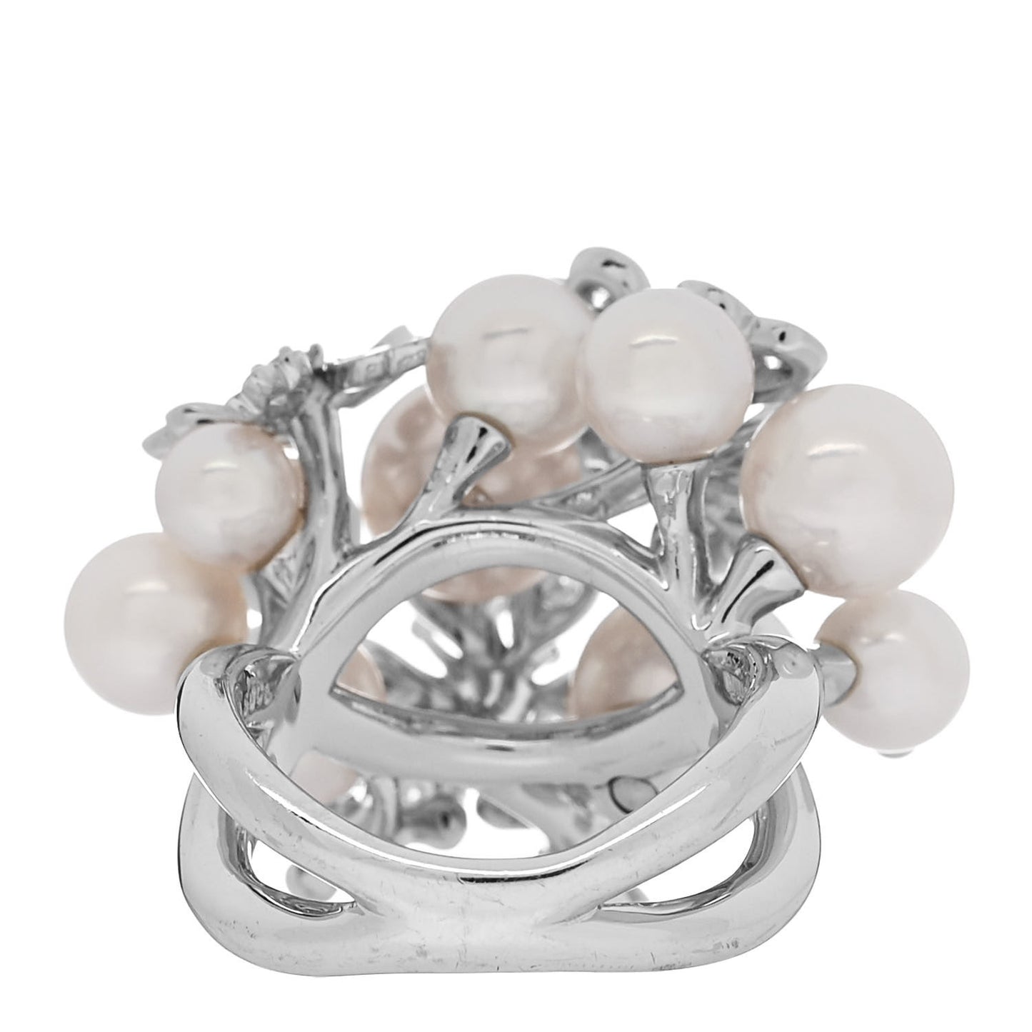 18K White Gold Diamond Akoya Pearl Bloom Flower Ring 49 5