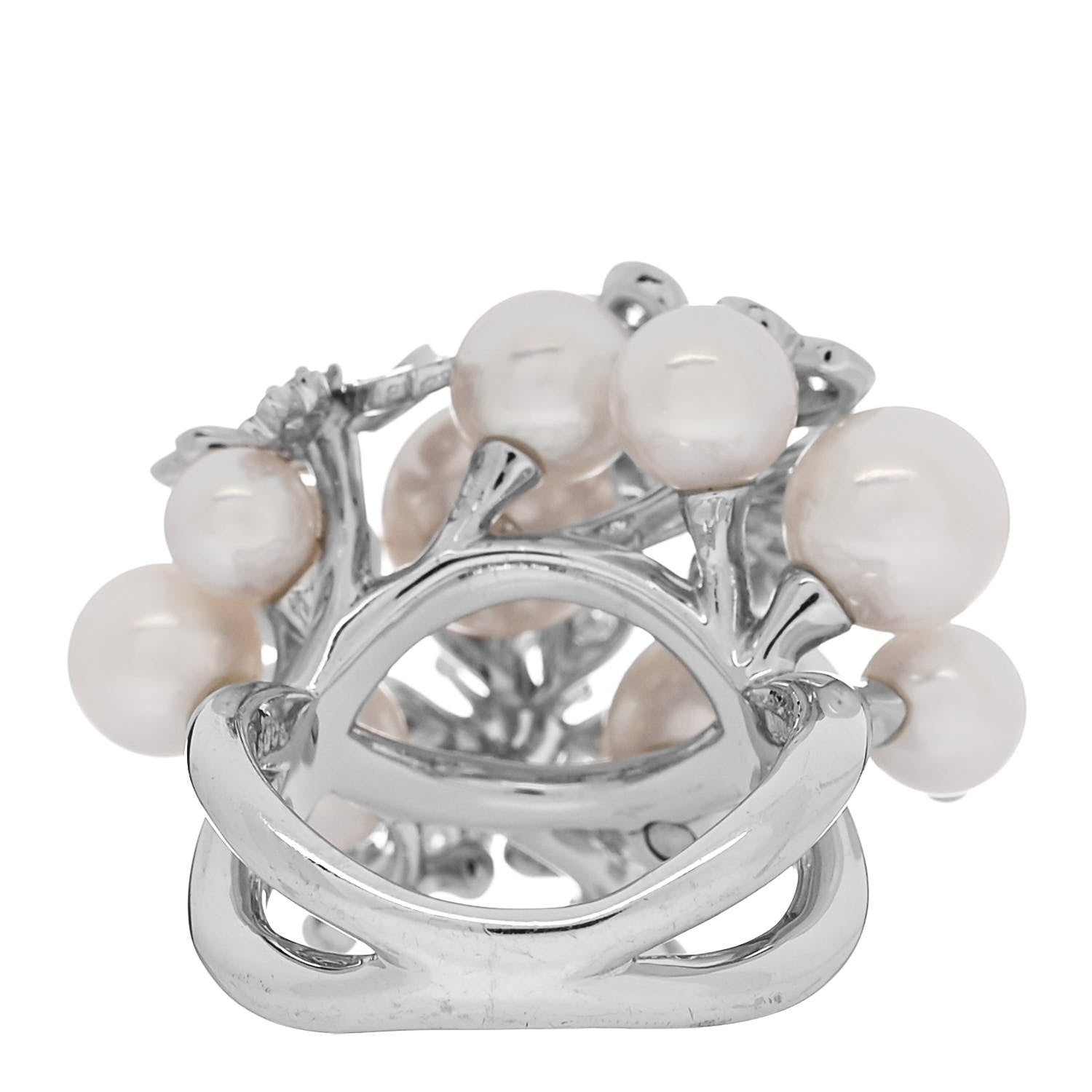 Mikimoto 18K White Gold Diamond Akoya Pearl Bloom Flower Ring 49 5 4 of 7