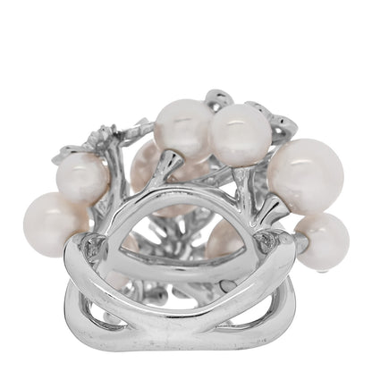 Mikimoto 18K White Gold Diamond Akoya Pearl Bloom Flower Ring 49 5 4 of 7
