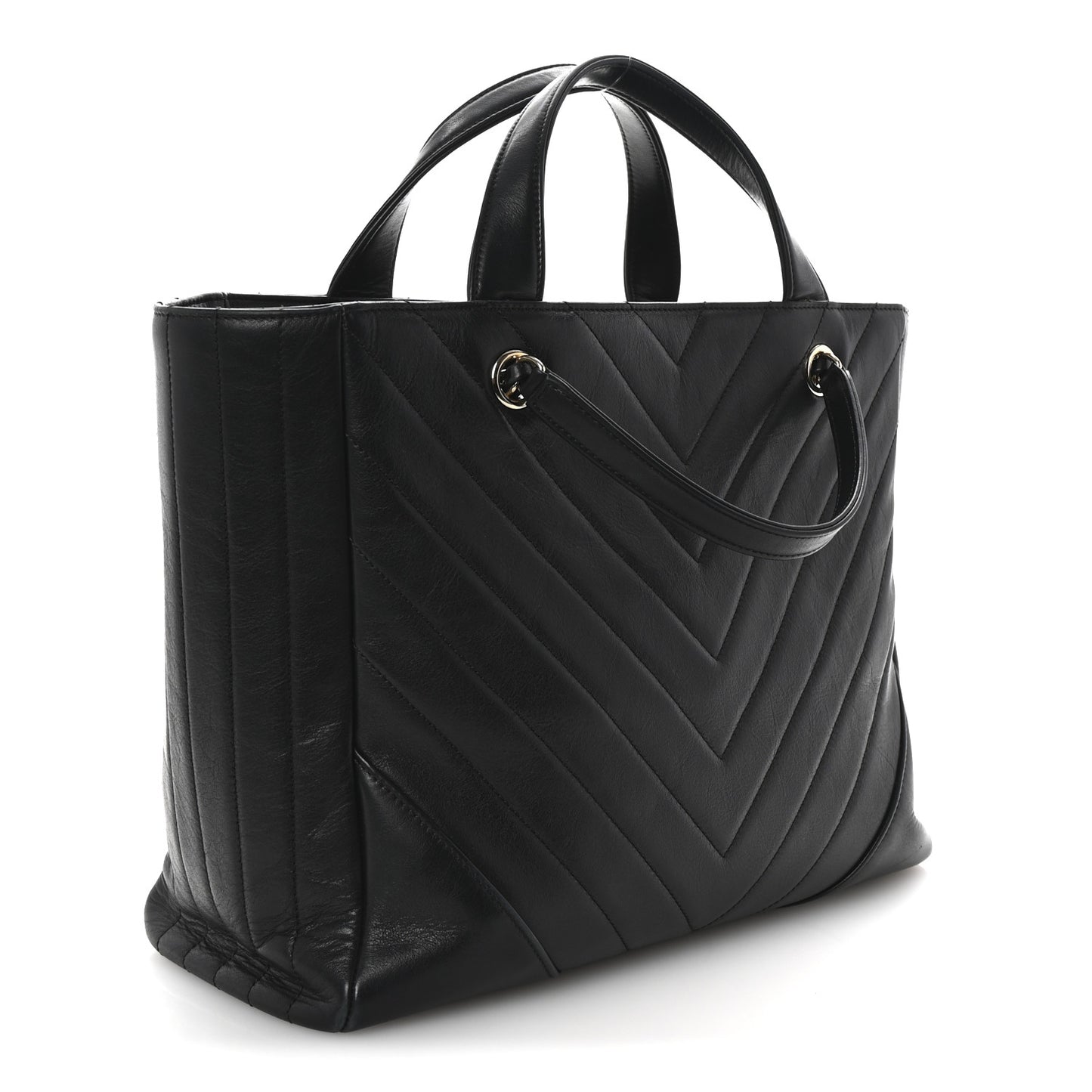 Calfskin Chevron Quilted Statement Shopping Tote Black