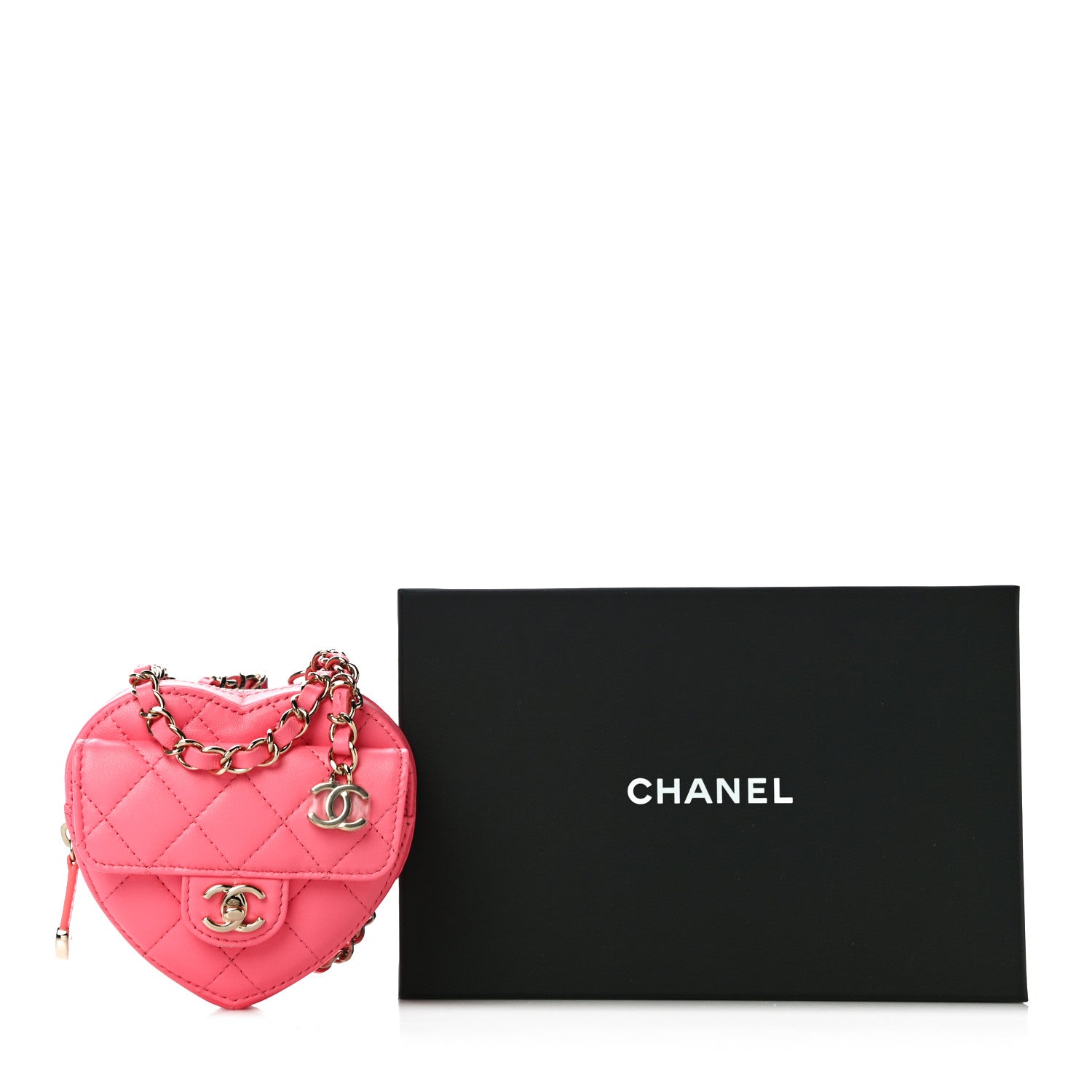Chanel Lambskin Quilted CC In Love Heart Waist Belt Bag With Chain Pink 10 of 10