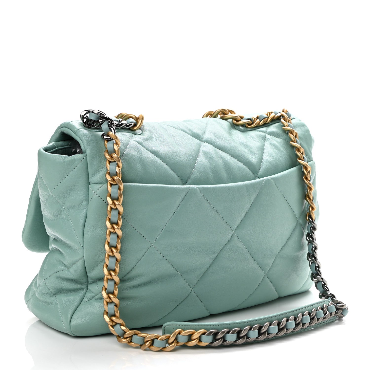 Chanel Goatskin Quilted Maxi Chanel 19 Flap Light Blue 3 of 10