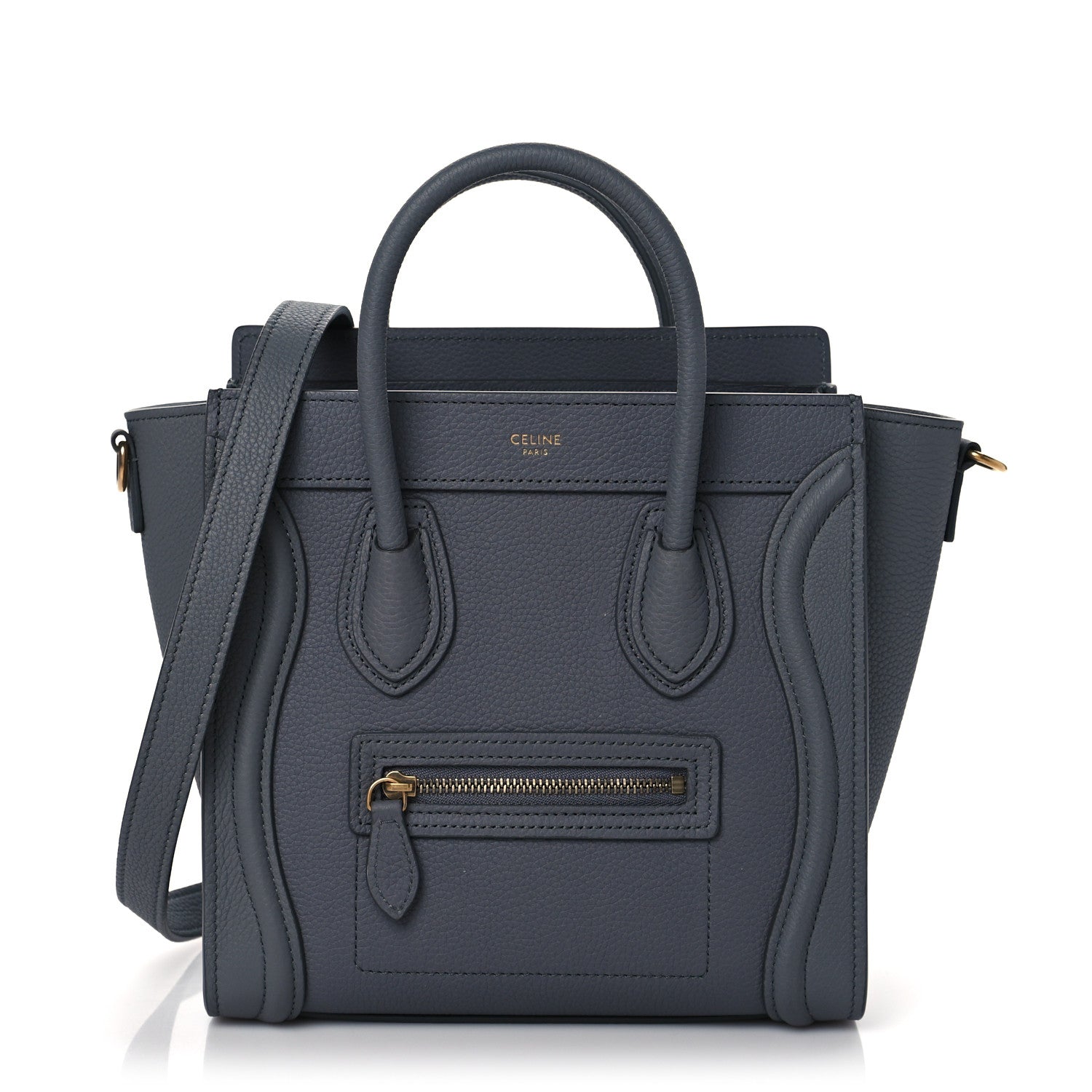Celine Drummed Calfskin Nano Luggage Kohl 1 of 12