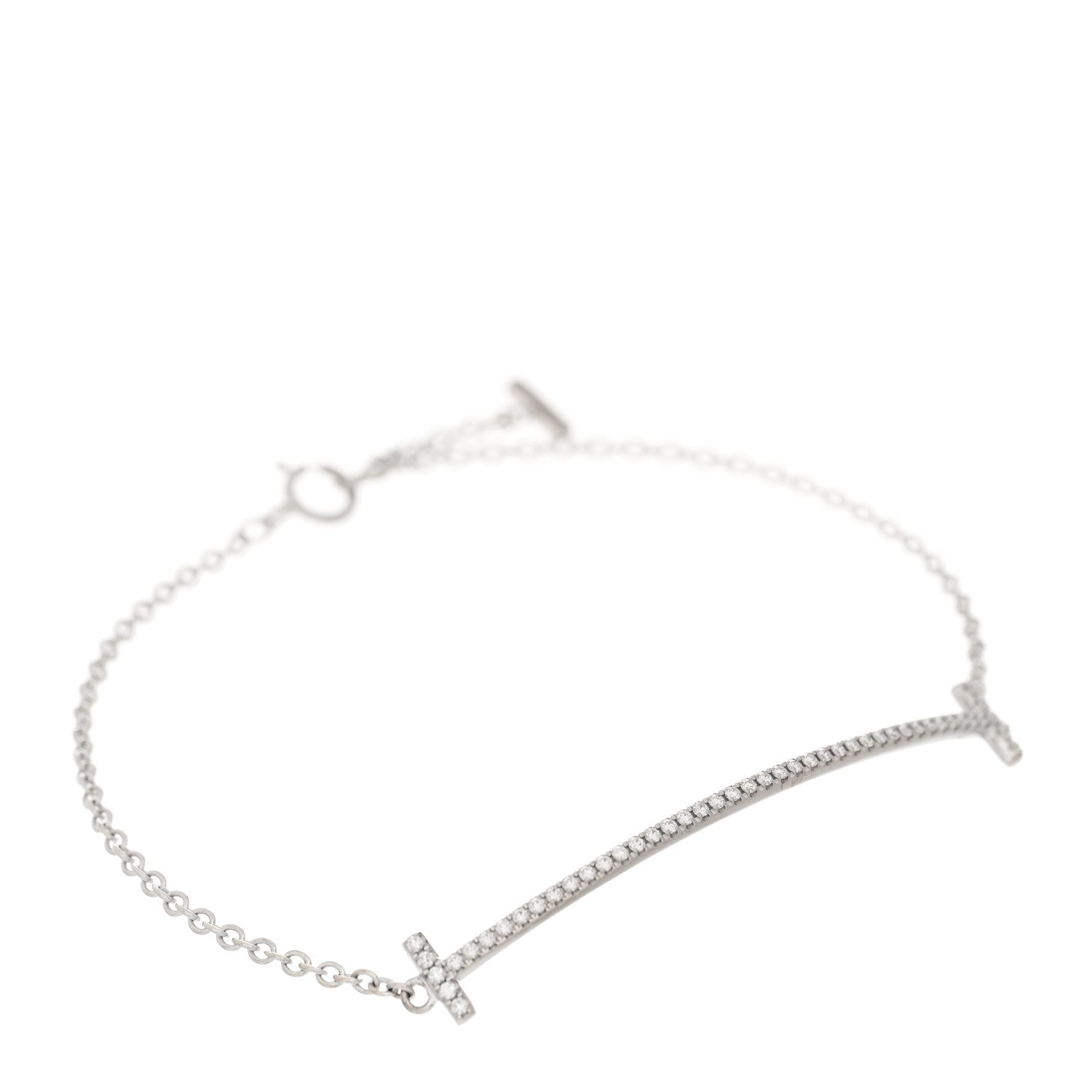 Tiffany 18K White Gold Diamond T Smile Bracelet 1 of 4