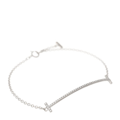 Tiffany 18K White Gold Diamond T Smile Bracelet 1 of 4