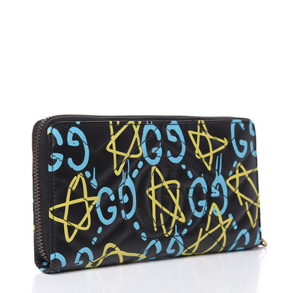Gucci Calfskin Matelasse GucciGhost GG Marmont Zip Around Wallet Black New Acquamarine 3 of 9