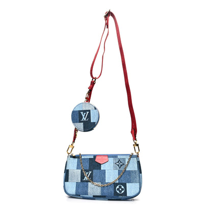 Louis Vuitton Denim Damier Monogram Patchwork Multi Pochette Accessories Blue Rouge 3 of 18