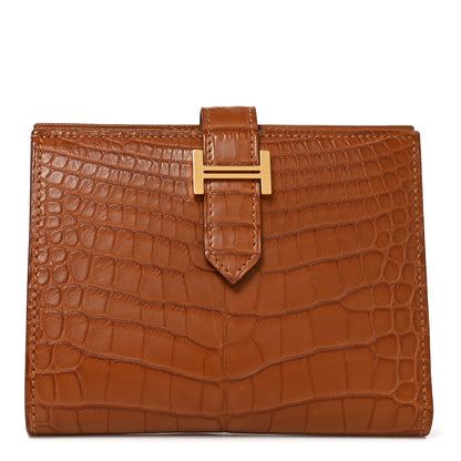 Hermes Matte Alligator Bearn Compact Wallet Gold 1 of 6