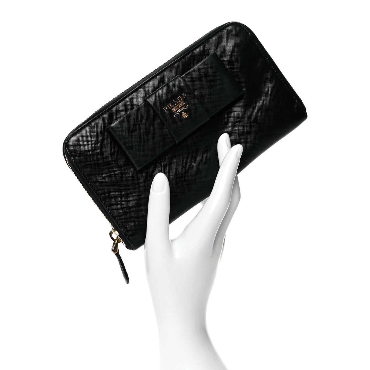 Saffiano Fiocco Bow Zip Around Wallet Black