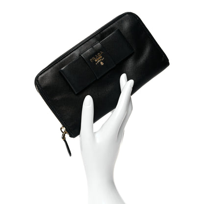 Prada Saffiano Fiocco Bow Zip Around Wallet Black 2 of 15