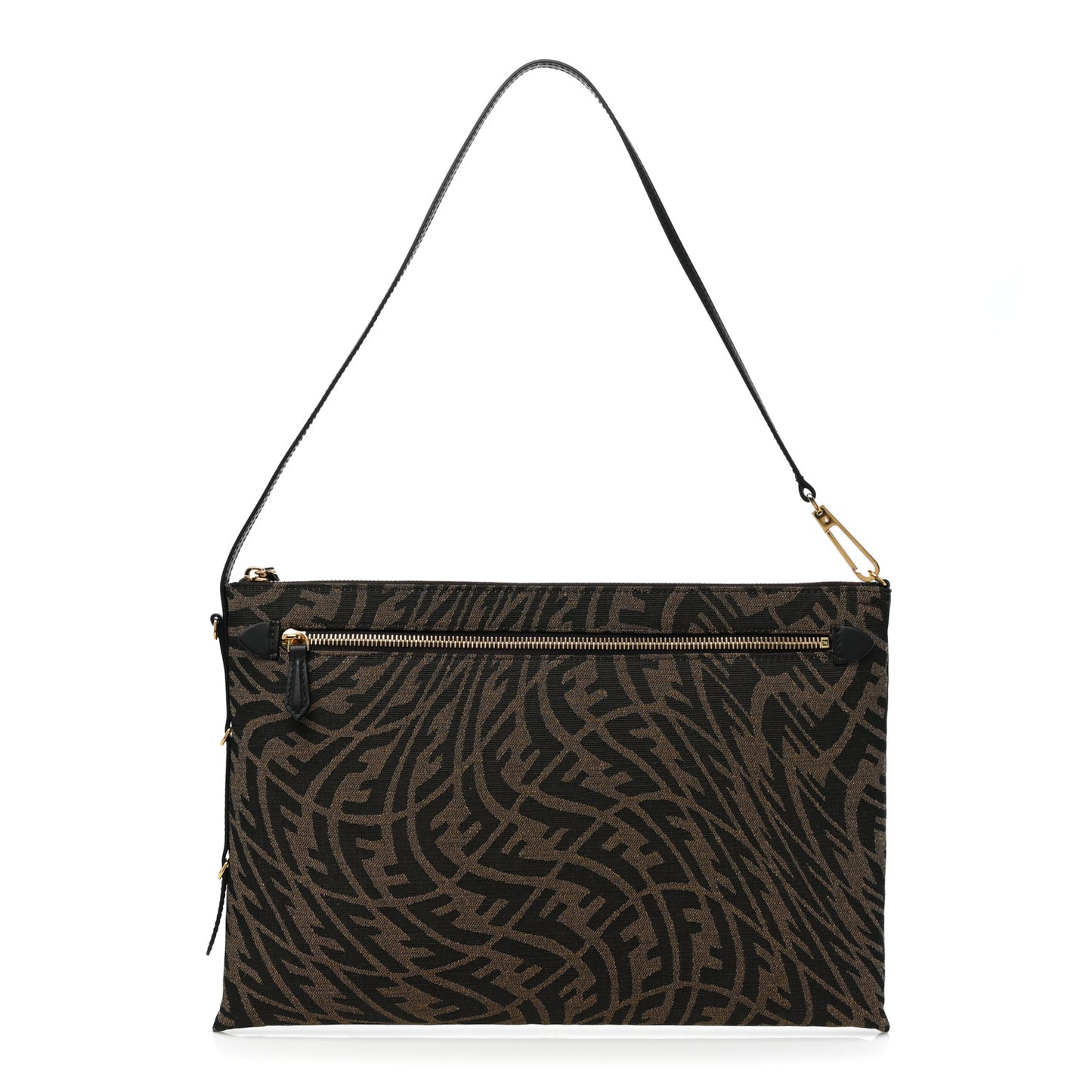 X SARAH COLEMAN Fabric Jacquard Vitello King FF Vertigo Pochette Tobacco Moro Black