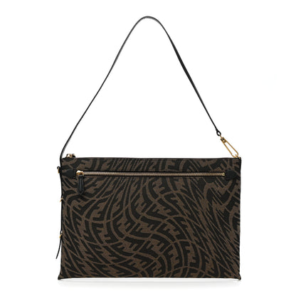 Fendi X SARAH COLEMAN Fabric Jacquard Vitello King FF Vertigo Pochette Tobacco Moro Black 1 of 7