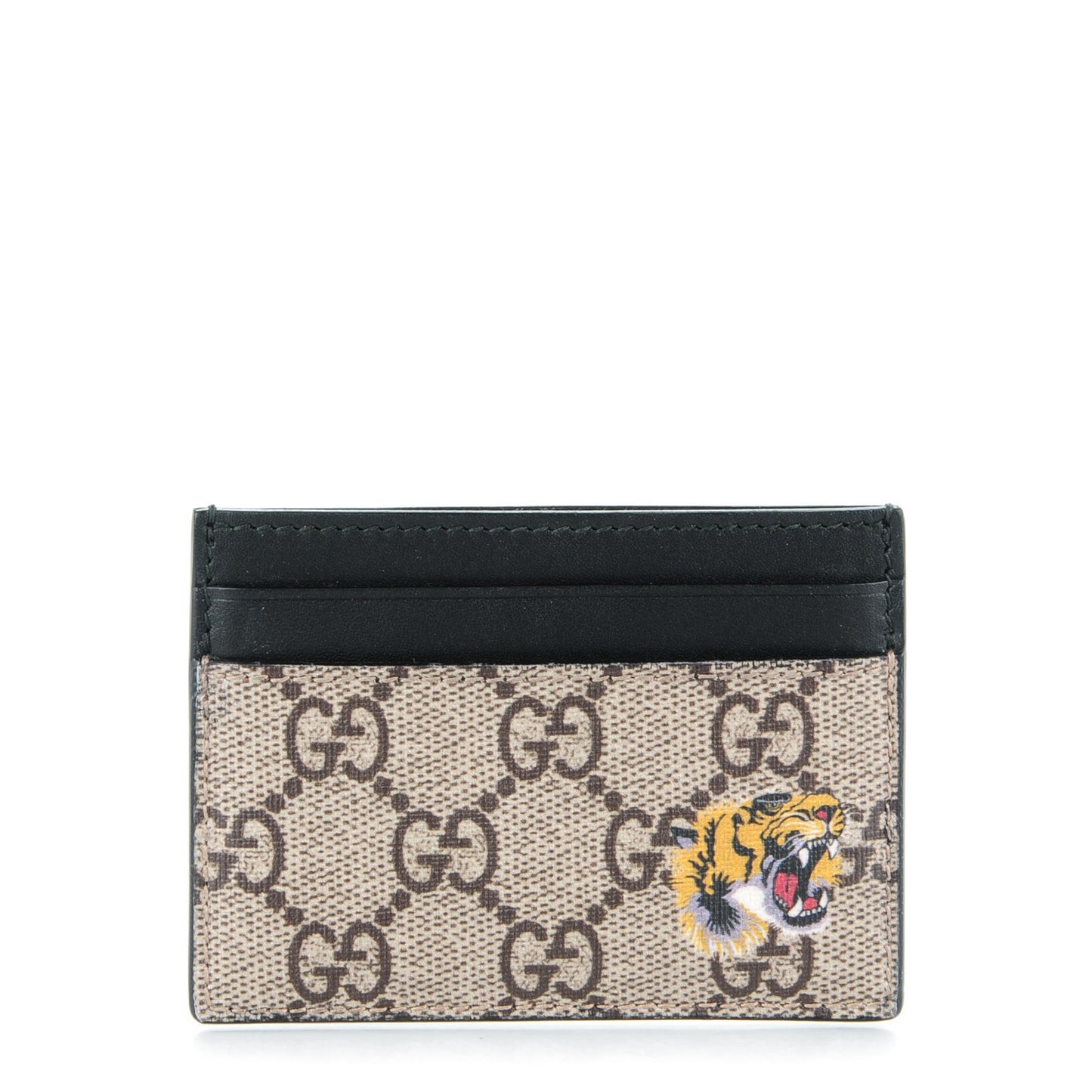 GG Supreme Monogram Tiger Print Card Holder Black