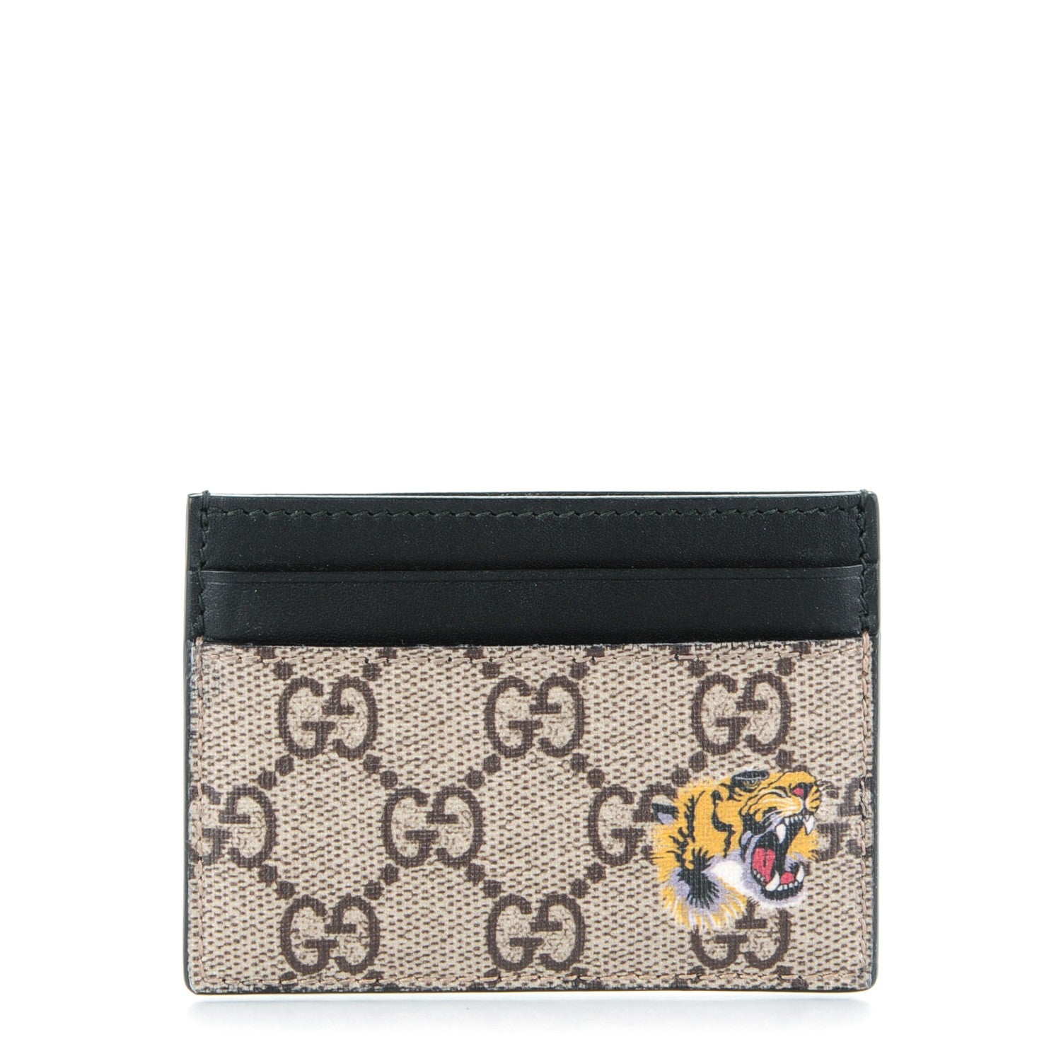 Gucci GG Supreme Monogram Tiger Print Card Holder Black 1 of 6