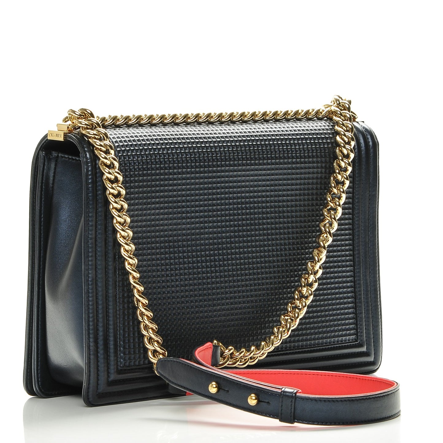 Lambskin Embossed Large Boy Cube Flap Navy Blue