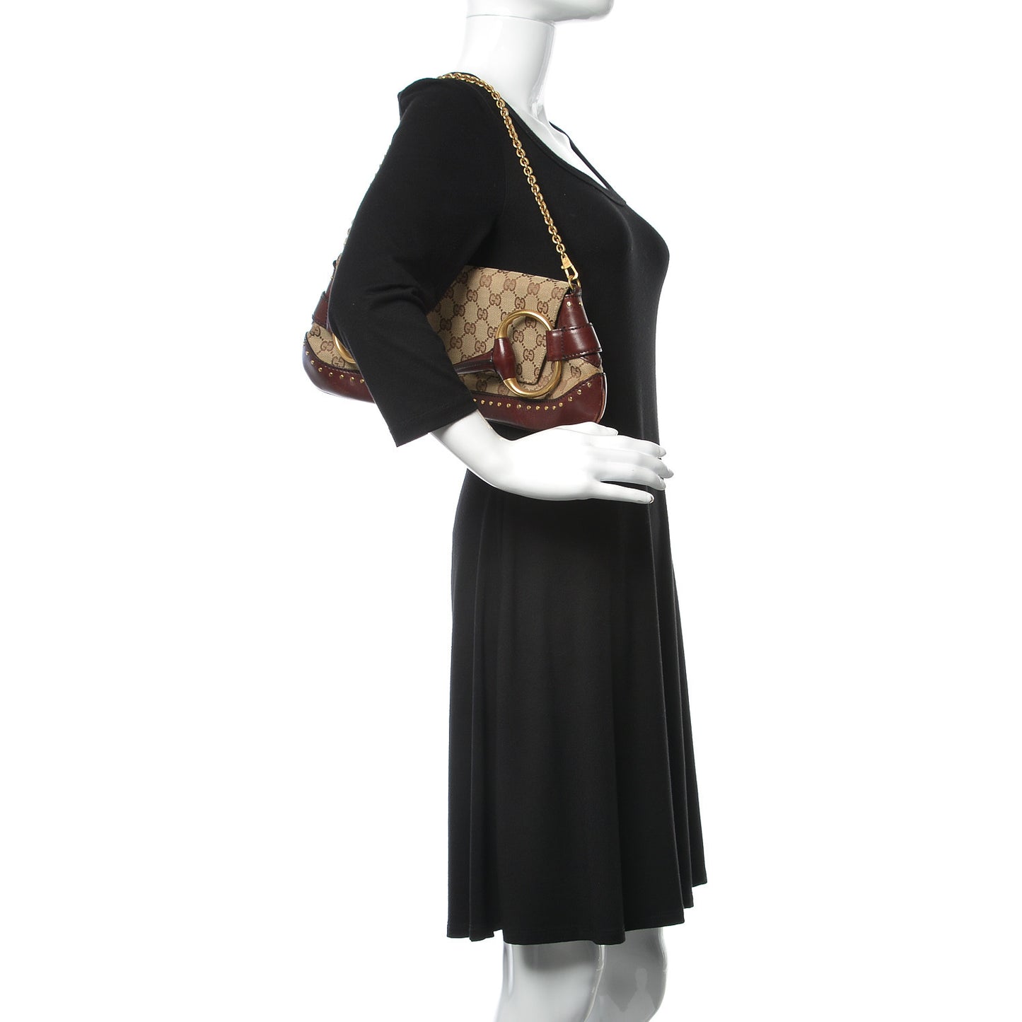 Monogram Studded Large Horsebit Clutch Bordeaux