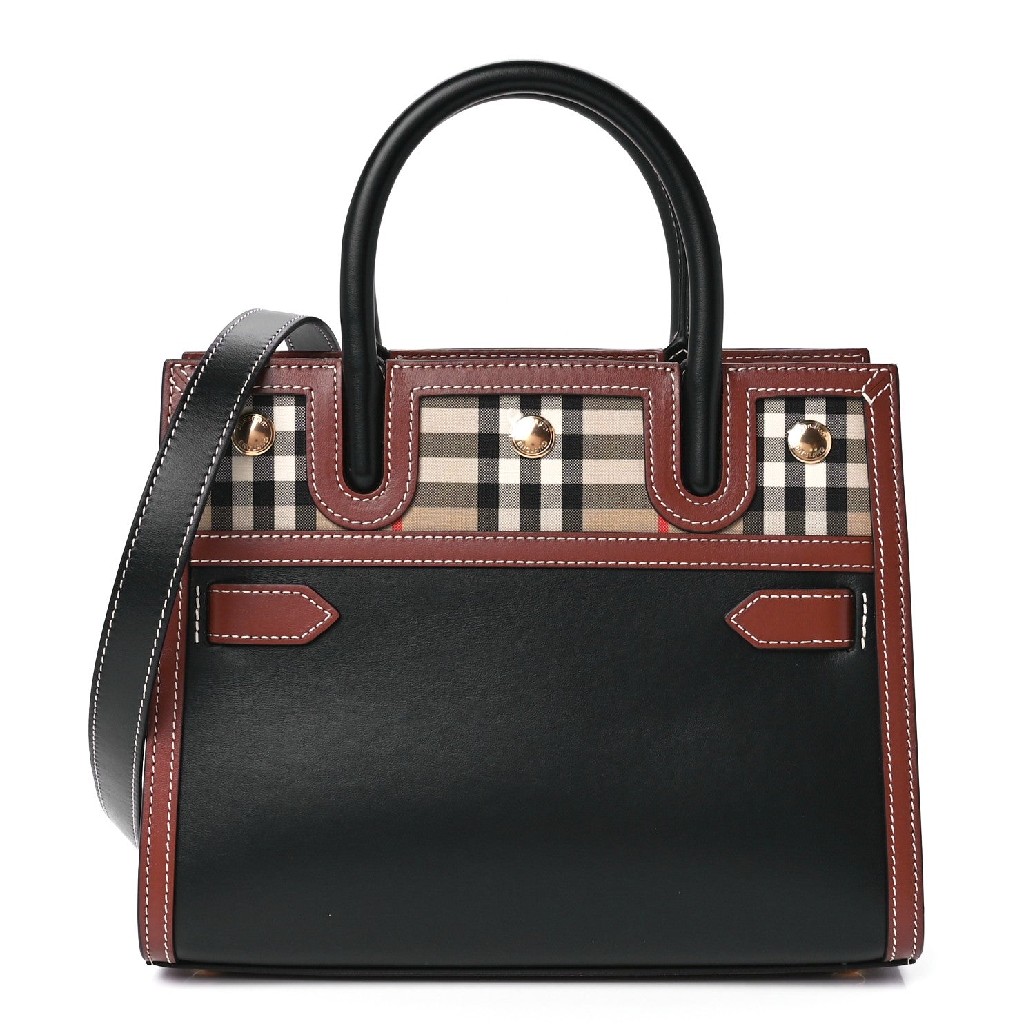 Burberry Calfskin Vintage Check Mini Two Handle Title Bag Black 1 of 11