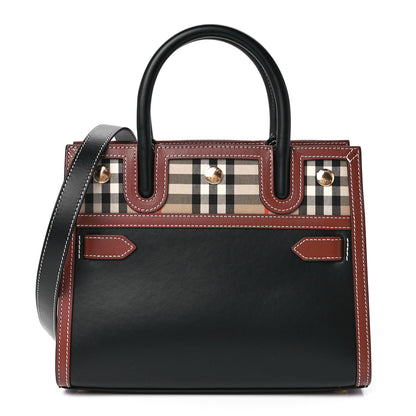 Burberry Calfskin Vintage Check Mini Two Handle Title Bag Black 1 of 11