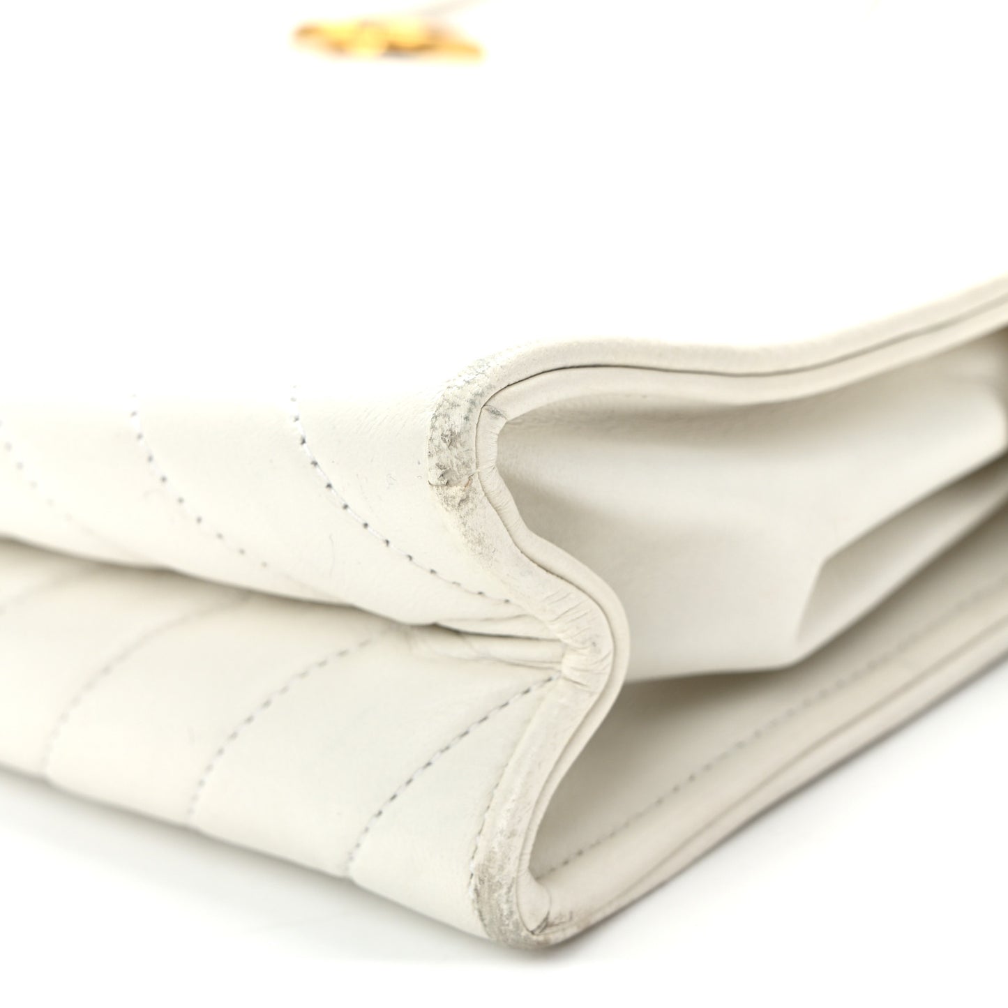 Lambskin Chevron Quilted CC Shoulder Bag White