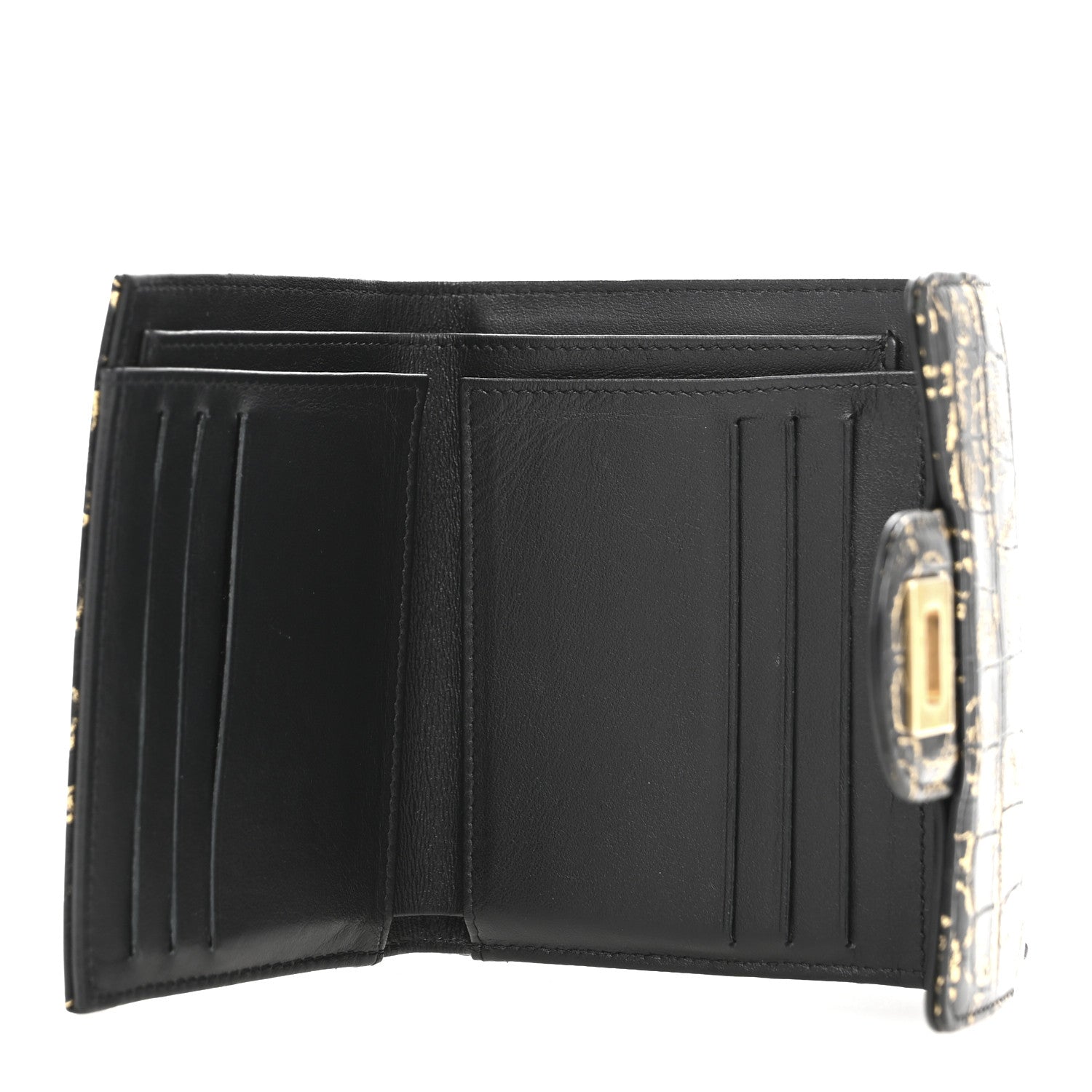 Chanel Calfskin Crocodile Embossed Graffiti 2.55 Cocodile Reissue Compact Wallet Black Gold 3 of 5