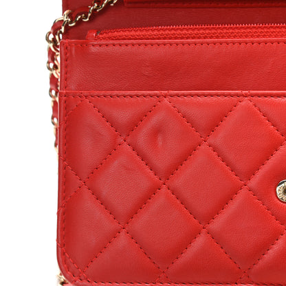 Chanel Lambskin Quilted Wallet On Chain WOC Red 13 of 14