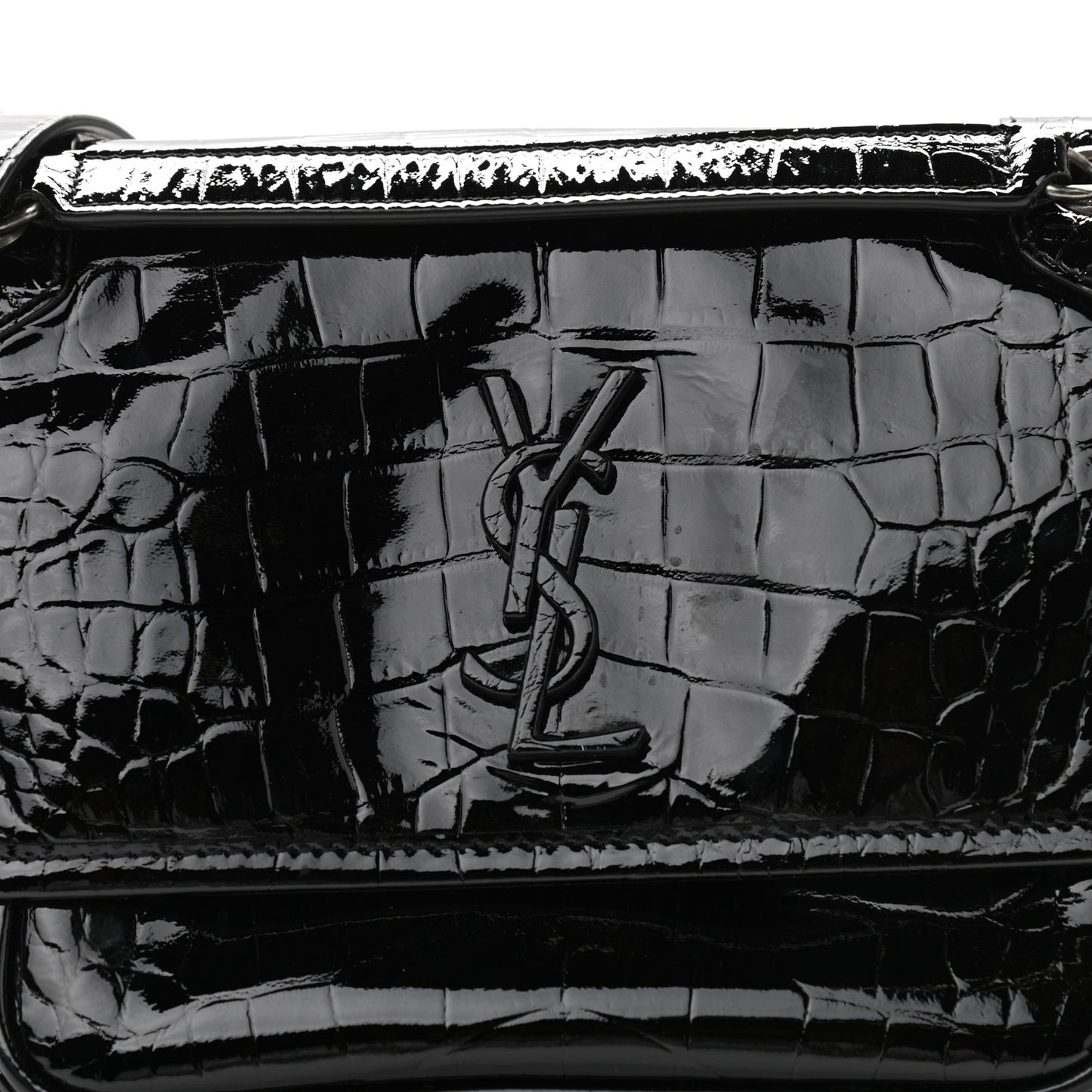 Patent Crocodile Embossed Lambskin Monogram Baby Niki Chain Satchel Black