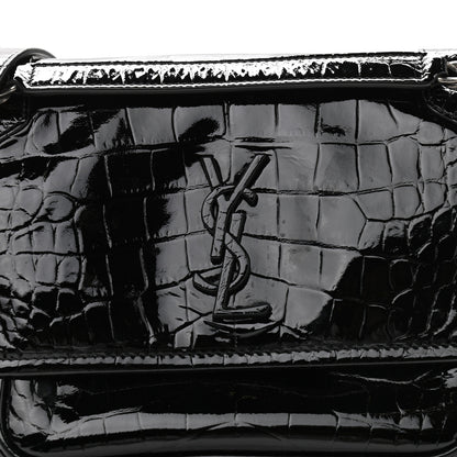 Saint Laurent Patent Crocodile Embossed Lambskin Monogram Baby Niki Chain Satchel Black 8 of 12