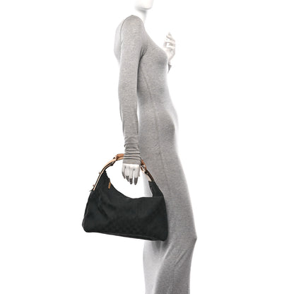 Gucci Monogram Medium Horsebit Chain Hobo Black Beige 2 of 10