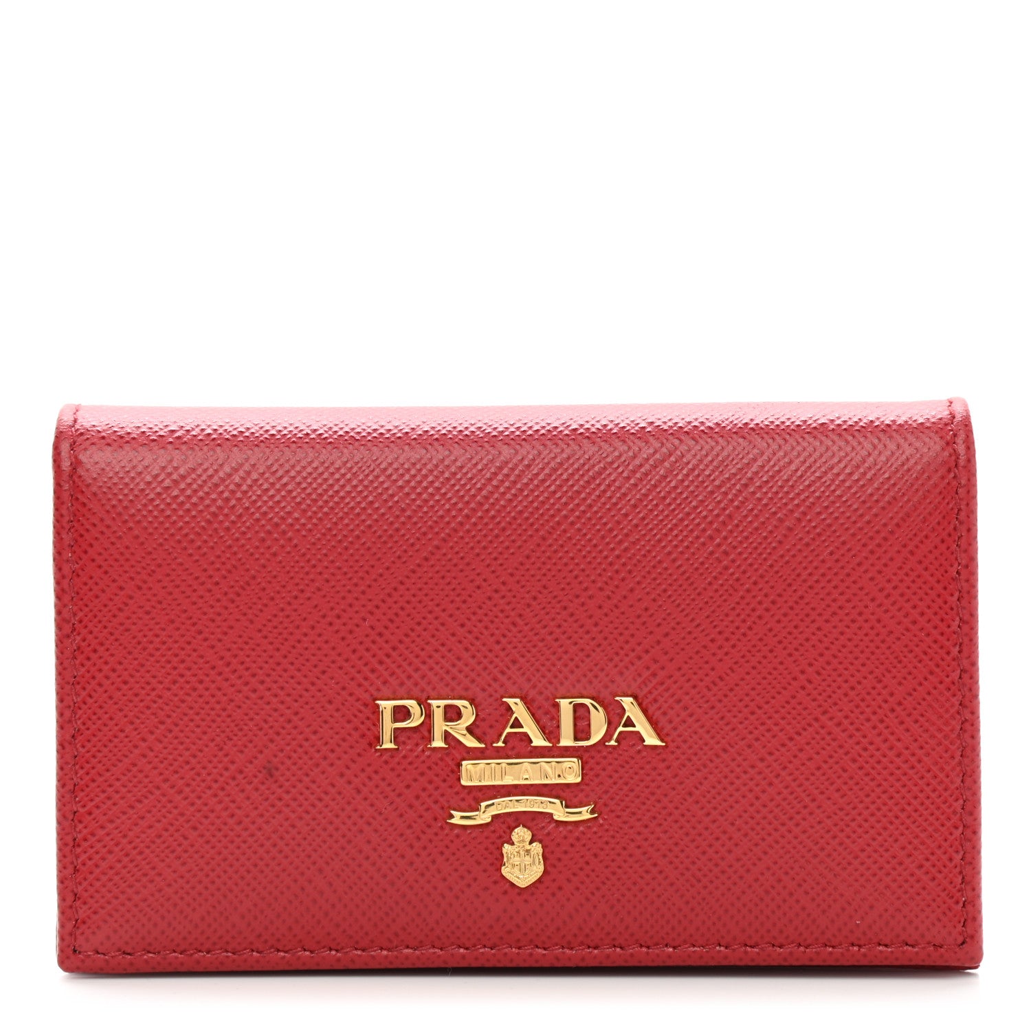 Prada Saffiano Metal Bi-Fold Card Holder Wallet Fuoco 1 of 7