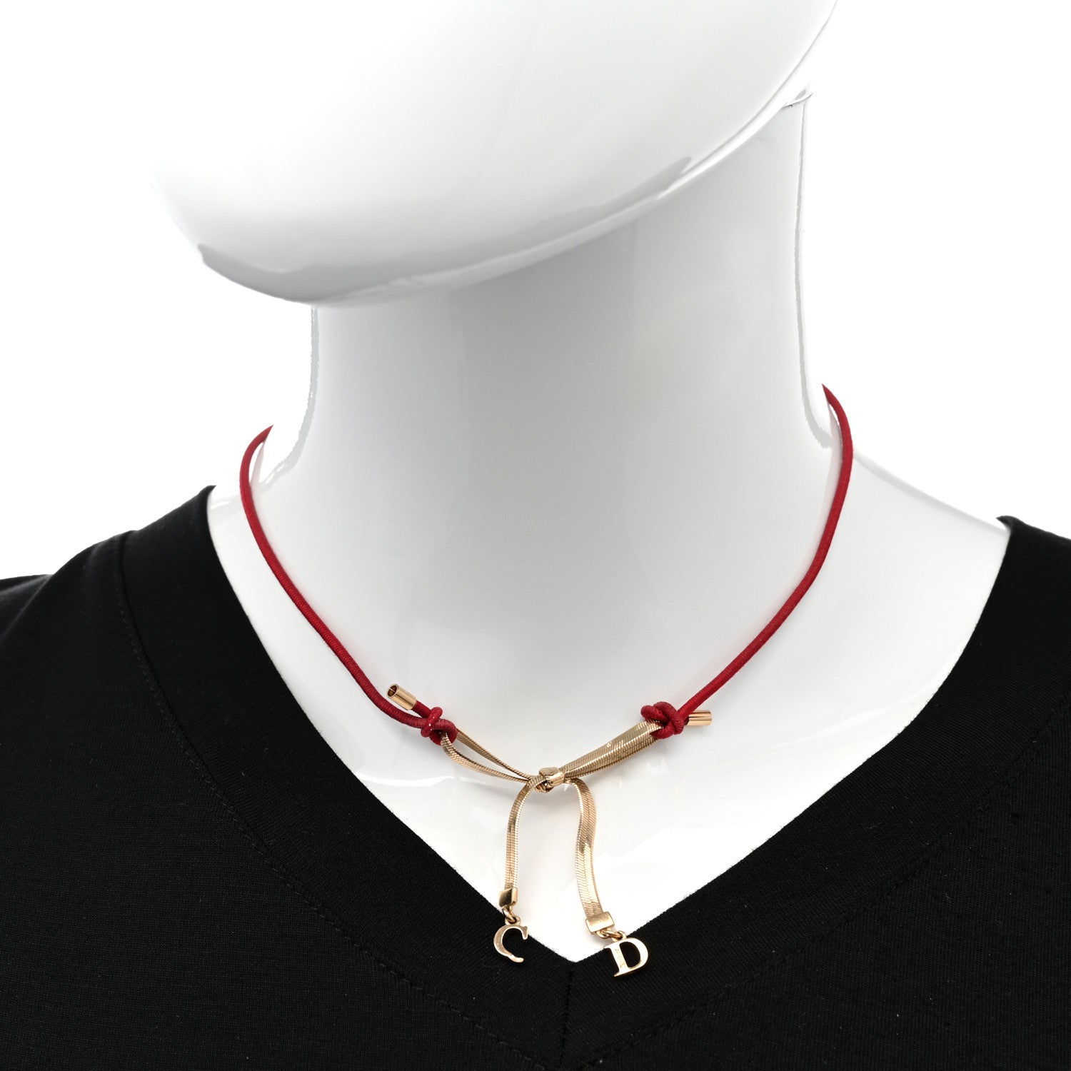 Christian Dior Bow CD Necklace Red Gold 2 of 8