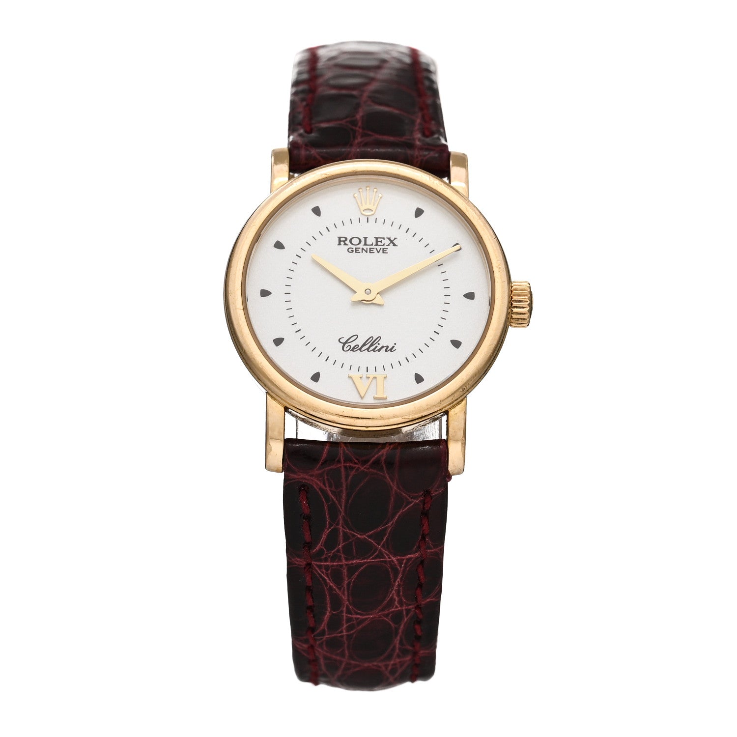 Rolex 18K Yellow Gold Alligator 25mm Cellini Quartz Watch 6110 1 of 4