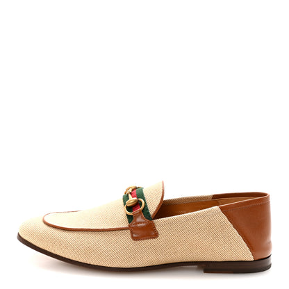 Gucci Canvas Web Mens Brixton Horsebit Loafers 8 Sand Light Cuir 1 of 10