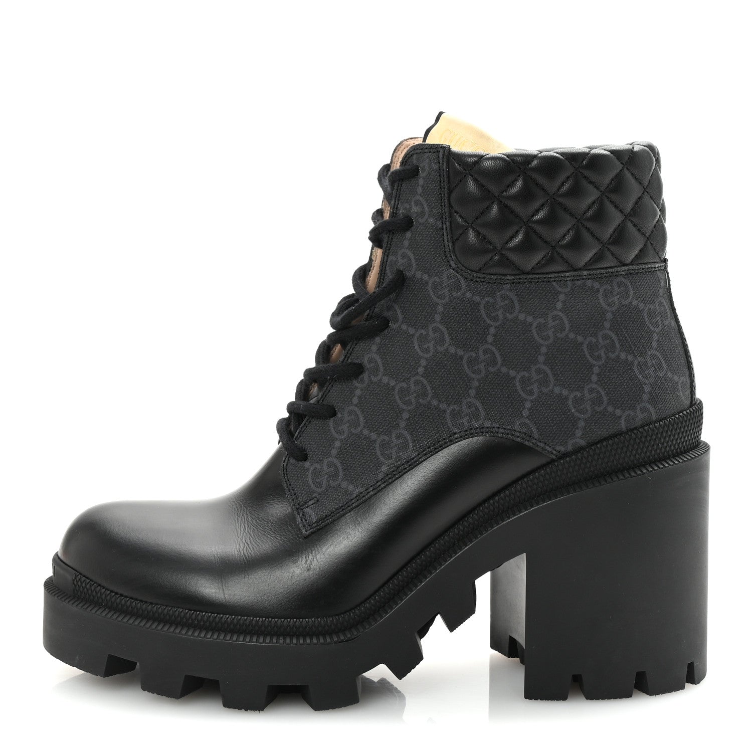 Gucci Apollo Calfskin GG Supreme Nappa Samoa Quilted Lace Up Ankle Boots 40.5 Black 1 of 10