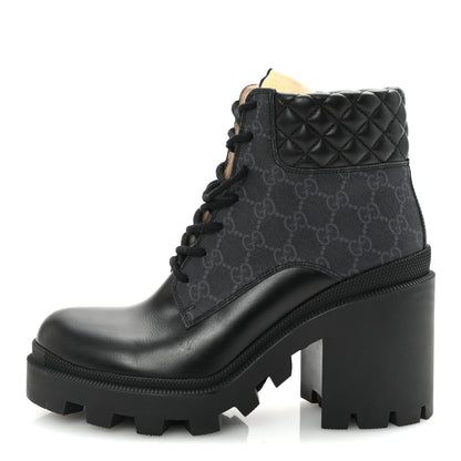 Gucci Apollo Calfskin GG Supreme Nappa Samoa Quilted Lace Up Ankle Boots 40.5 Black 1 of 10