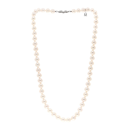 Mikimoto 18K White Gold Diamond Akoya Pearl 7.5-8mm Strand Necklace 3 of 5