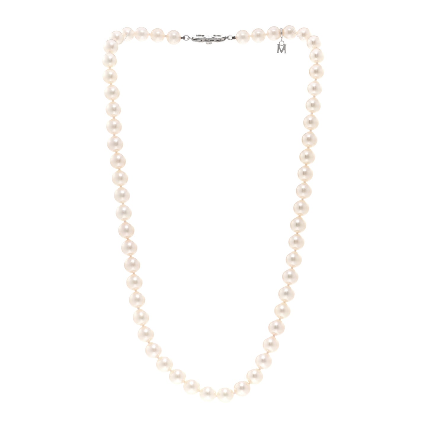 18K White Gold Diamond Akoya Pearl 8mm Strand Necklace