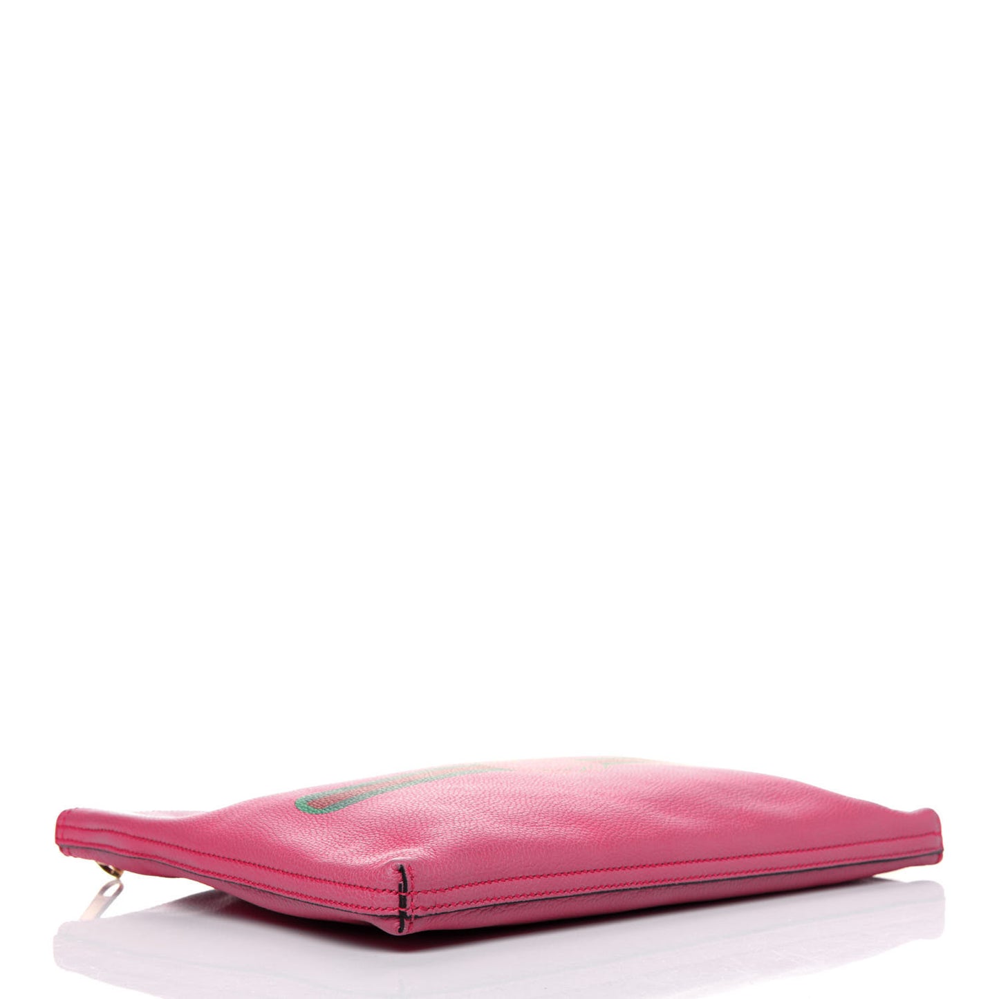 Pebbled Calfskin Medium Logo Portfolio Clutch Box Pink Green