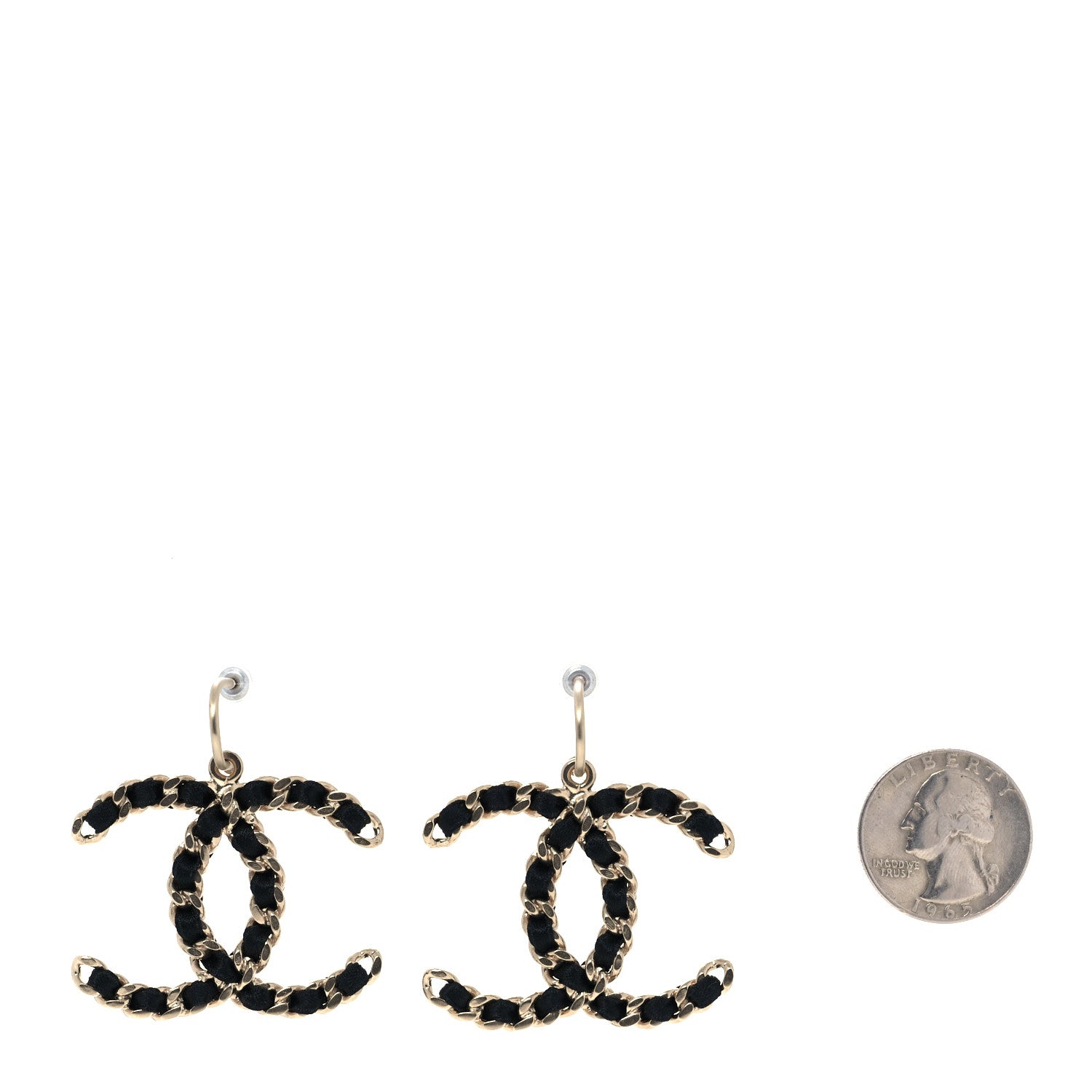 Chanel Satin CC Drop Earrings Black Gold 2 of 4