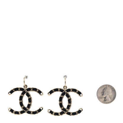 Chanel Satin CC Drop Earrings Black Gold 2 of 4