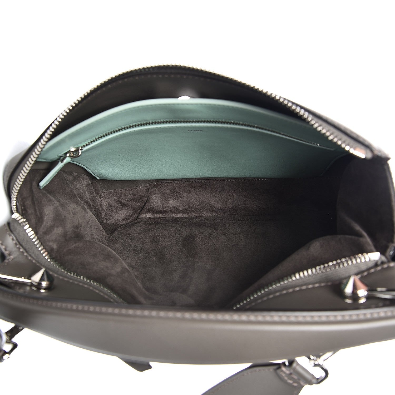 Fendi Vitello Baltico Dolce Shiny Nappa Lace Up DotCom Satchel Carbone Menta 6 of 11