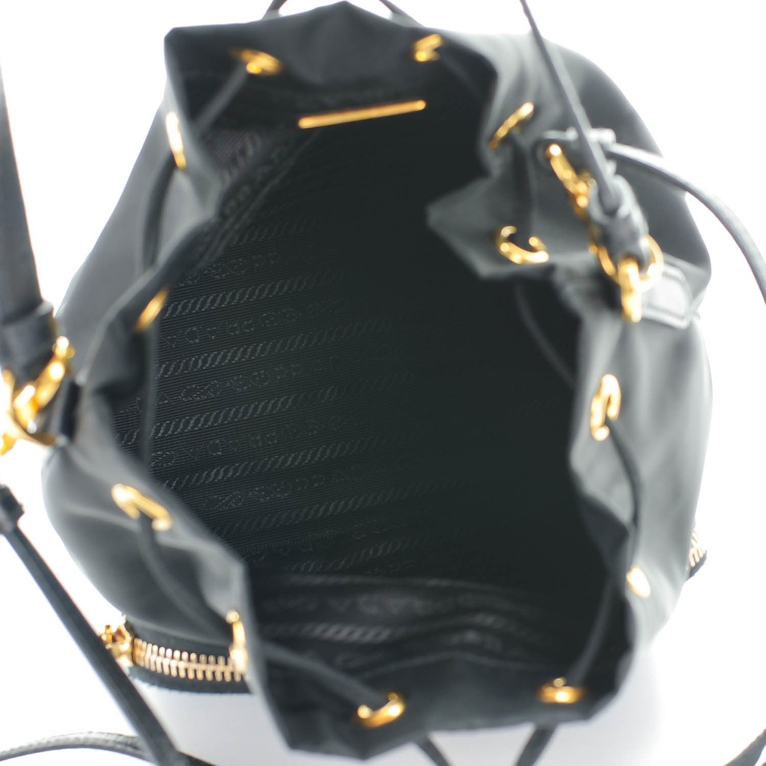 Prada Saffiano Tessuto Nylon Mini Bucket Crossbody Bag Black 5 of 8