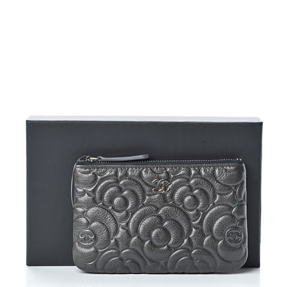 Chanel Goatskin Camellia Embossed Cosmetic Pouch Anthracite 8 of 8
