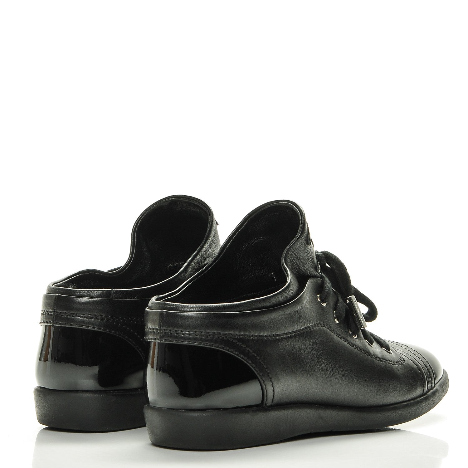 Chanel Lambskin Patent Calfskin Cap Toe CC Sneakers 37 Black 4 of 11