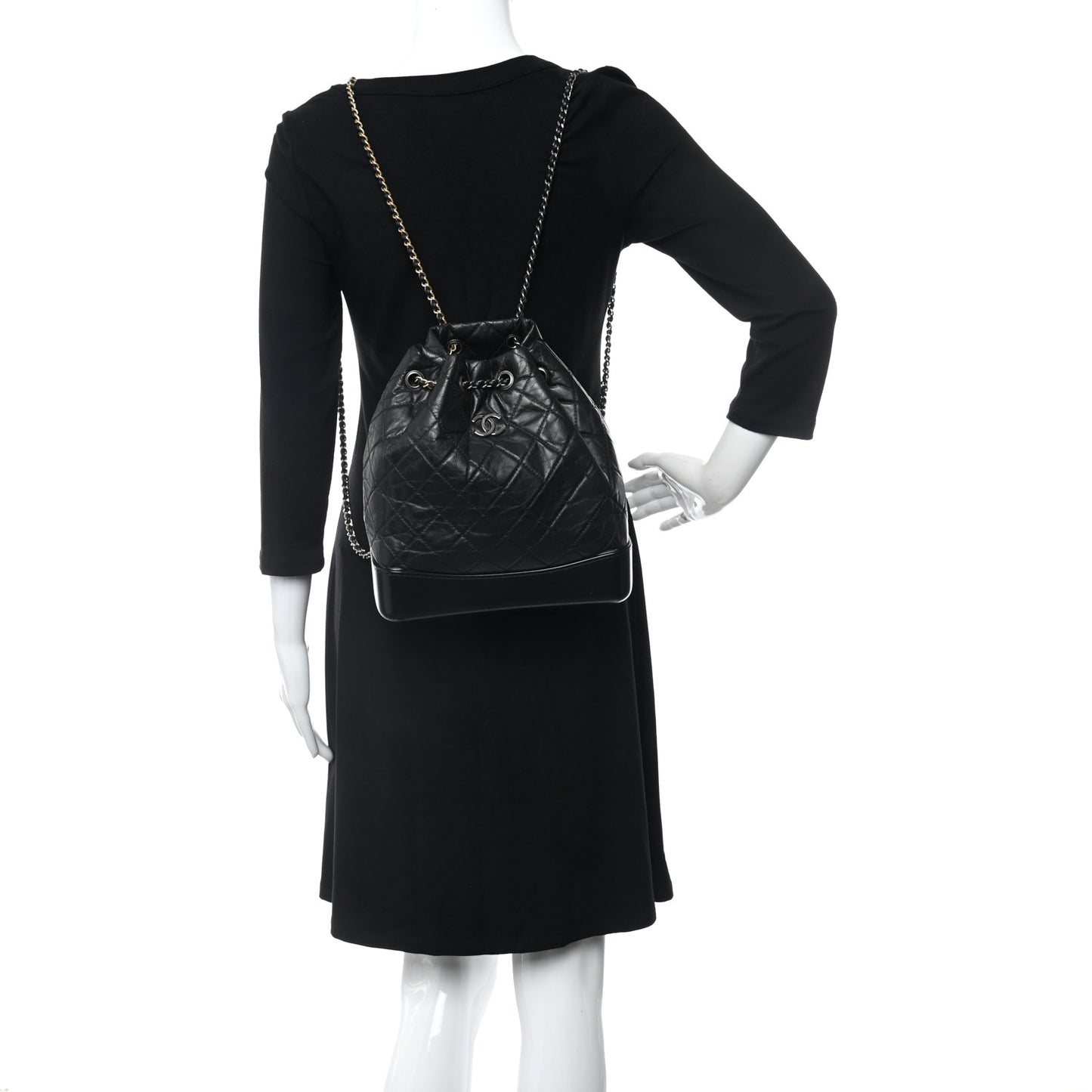 Aged Calfskin Quilted Gabrielle Backpack Black