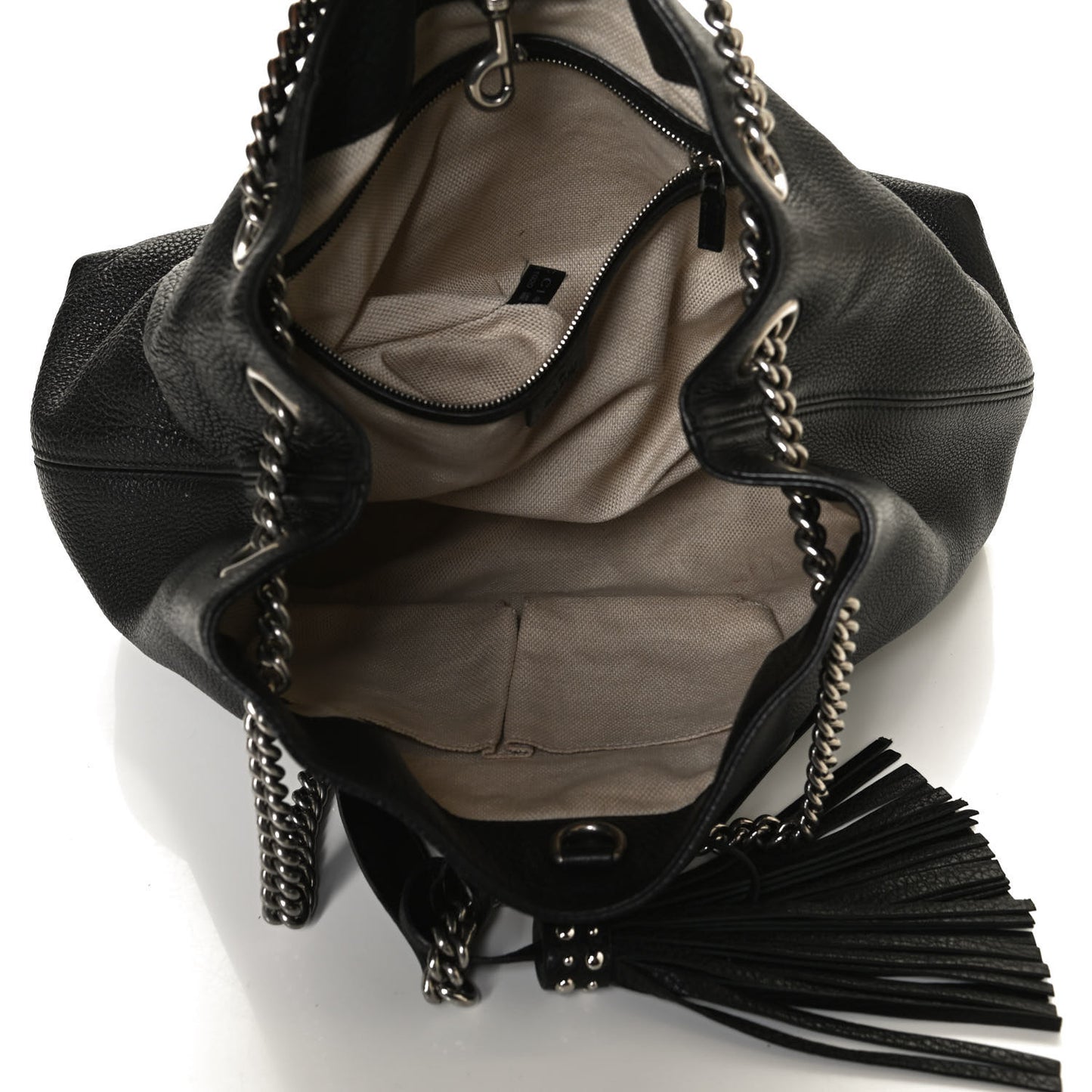 Pebbled Calfskin Studded Medium Soho Chain Shoulder Bag Black