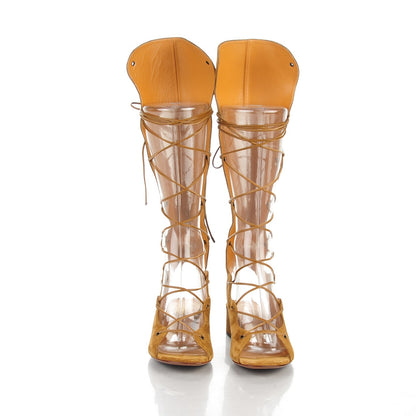 Saint Laurent Suede Babies Knee High Gladiator Sandals Tan 2 of 7